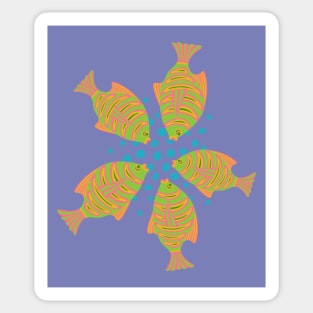 FEEDING TIME Tropical Striped Fish Undersea Ocean Coral Reef Sea Life in Green Pink Yellow Blue - UnBlink Studio by Jackie Tahara Sticker